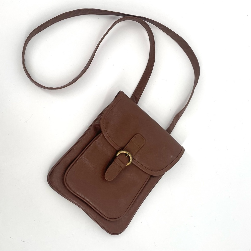 Vintage Brown Faux Leather Classic Crossbody / Satchel Handbag Gold Hardware